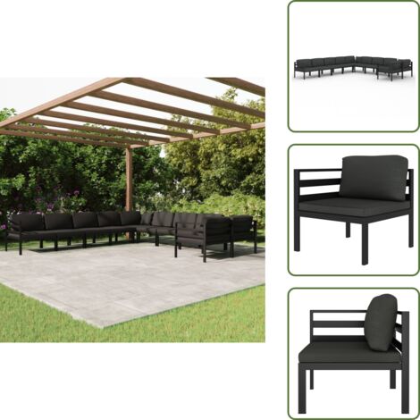 Cojines de jardín - vidaXL Set muebles de jardín 10 pzas y cojines aluminio gris antracita - Muebles modulares
