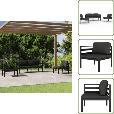 Cojines de jardín - vidaXL Set muebles de jardín 4 pzas y cojines aluminio gris antracita - Muebles modulares