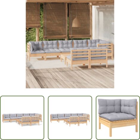 Cojines de madera -  Juego de muebles de jardín 9 pzas y cojines madera maciza pino