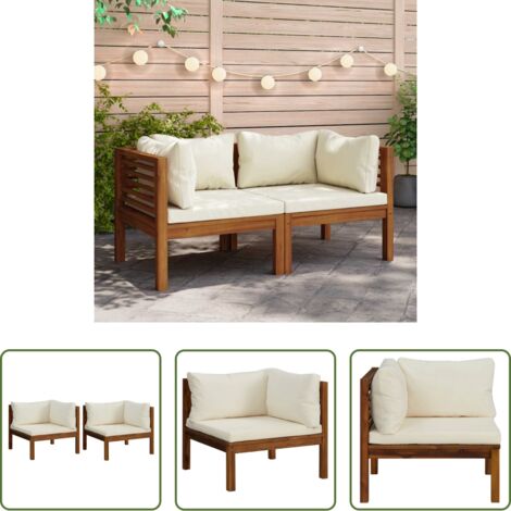 Cojines de madera -  Sofás de esquina 2 uds cojines blanco crema madera de acacia