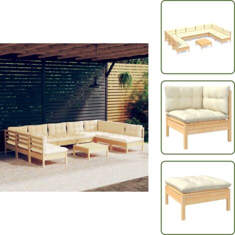Cojines de madera - vidaXL Muebles de jardín 10 pzas y cojines madera maciza de pino crema - Muebles modulares