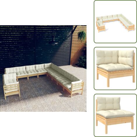 Cojines de madera - vidaXL Muebles de jardín 11 pzas y cojines madera maciza de pino crema - Muebles modulares