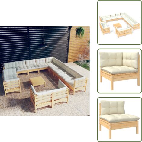 Cojines de madera - vidaXL Muebles de jardín 14 piezas y cojines madera maciza de pino - Muebles modulares