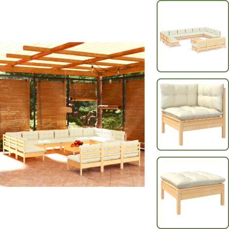 Cojines de madera - vidaXL Muebles de jardín 14 piezas y cojines madera maciza de pino - Muebles modulares