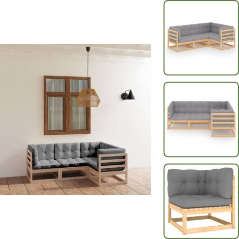 Cojines de madera - vidaXL Muebles de jardín 4 piezas con cojines de madera de pino maciza - Muebles modulares