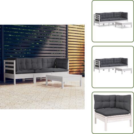 Cojines de madera - vidaXL Muebles de jardín 4 pzas con cojines madera pino gris antracita - Muebles modulares
