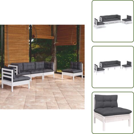Cojines de madera - vidaXL Muebles de jardín 5 pzas con cojines madera maciza de pino - Muebles modulares
