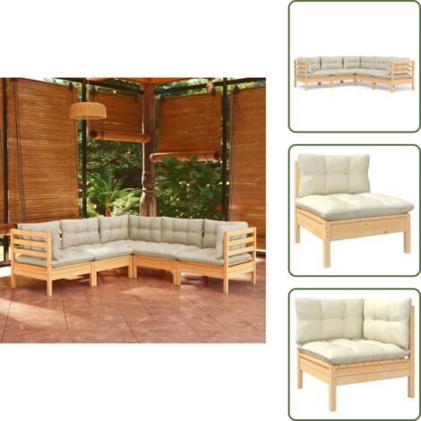 Cojines de madera - vidaXL Muebles de jardín 5 pzas y cojines madera maciza de pino crema - Muebles de jardín modulares