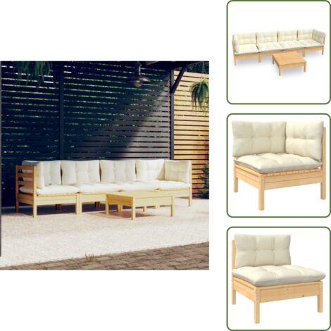 Cojines de madera - vidaXL Muebles de jardín 5 pzas y cojines madera maciza de pino crema - Muebles de jardín modulares