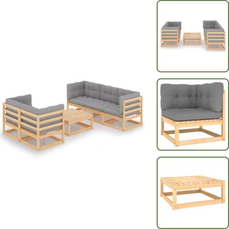 Cojines de madera - vidaXL Muebles de jardín 6 piezas con cojines de madera de pino maciza - Muebles modulares
