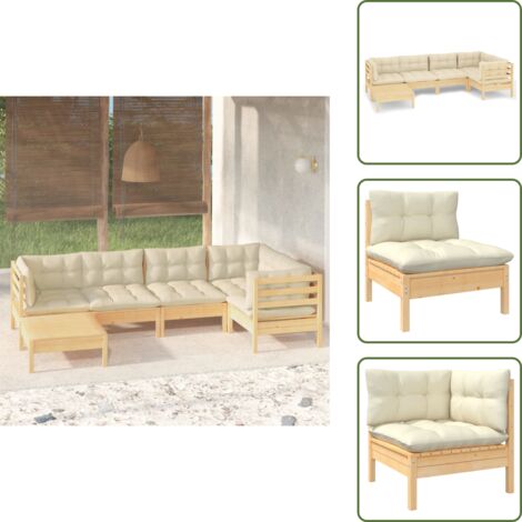 Cojines de madera - vidaXL Muebles de jardín 6 pzas y cojines madera maciza de pino crema - Muebles modulares