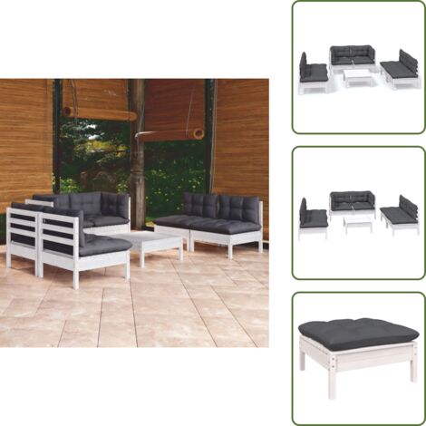 Cojines de madera - vidaXL Muebles de jardín 7 pzas con cojines madera maciza de pino - Muebles modulares