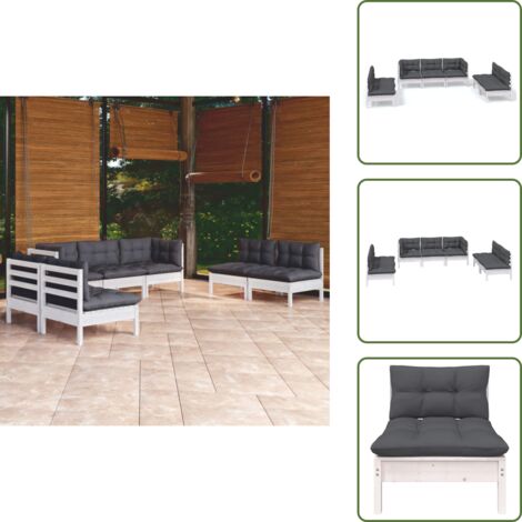 Cojines de madera - vidaXL Muebles de jardín 7 pzas con cojines madera maciza de pino - Muebles modulares