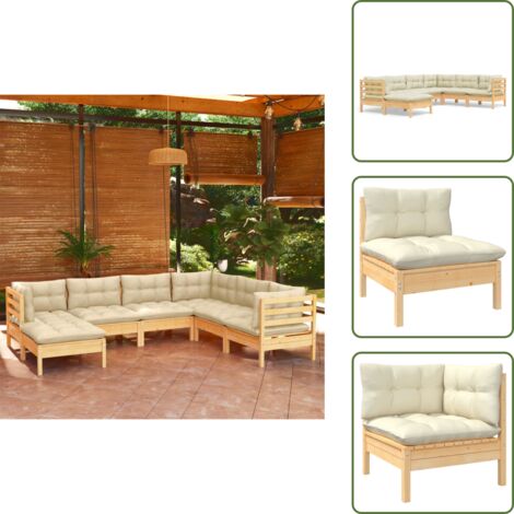 Cojines de madera - vidaXL Muebles de jardín 7 pzas y cojines madera maciza de pino crema - Muebles de jardín modulares