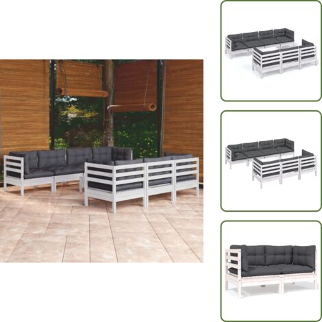 Cojines de madera - vidaXL Muebles de jardín 8 pzas con cojines madera maciza de pino - Muebles modulares