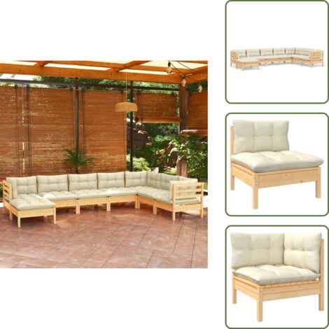 Cojines de madera - vidaXL Muebles de jardín 8 pzas y cojines madera maciza de pino crema - Muebles de jardín modulares