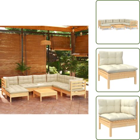 Cojines de madera - vidaXL Muebles de jardín 8 pzas y cojines madera maciza de pino crema - Muebles de jardín modulares