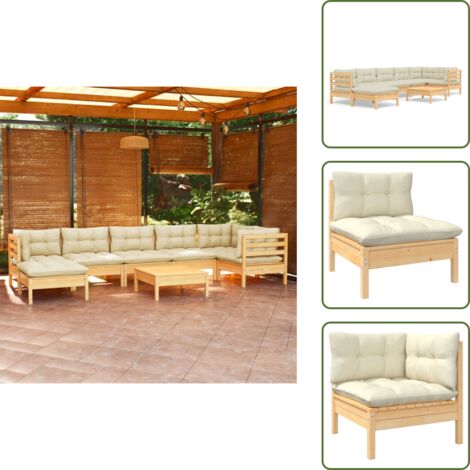 Cojines de madera - vidaXL Muebles de jardín 8 pzas y cojines madera maciza de pino crema - Muebles de jardín modulares