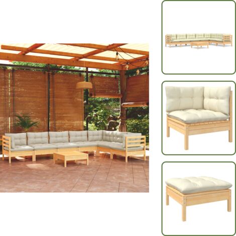 Cojines de madera - vidaXL Muebles de jardín 8 pzas y cojines madera maciza de pino crema - Muebles modulares