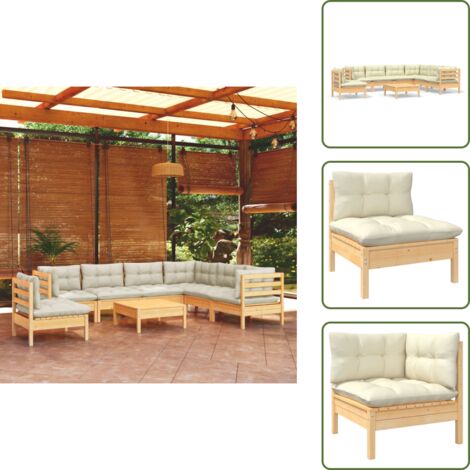 Cojines de madera - vidaXL Muebles de jardín 8 pzas y cojines madera maciza de pino crema - Muebles modulares
