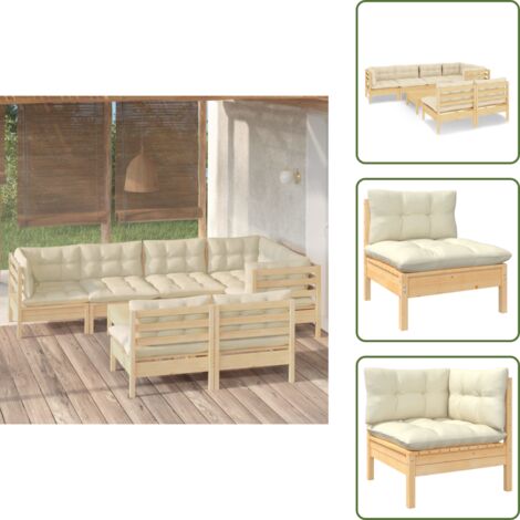 Cojines de madera - vidaXL Muebles de jardín 8 pzas y cojines madera maciza de pino crema - Muebles modulares
