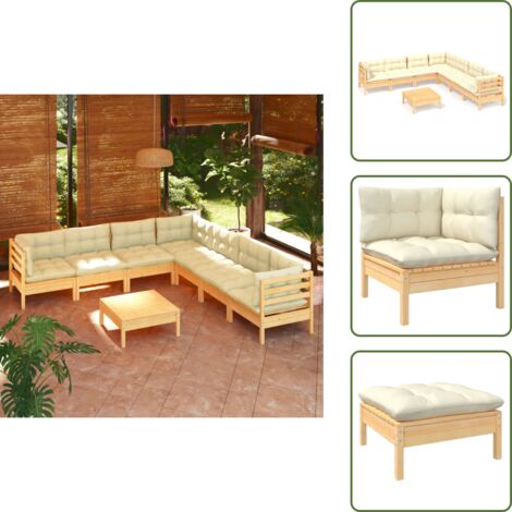 Cojines de madera - vidaXL Muebles de jardín 8 pzas y cojines madera maciza de pino crema - Muebles modulares