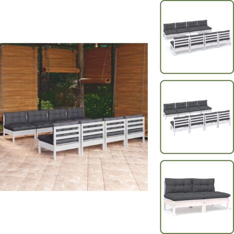 Cojines de madera - vidaXL Muebles de jardín 9 pzas con cojines madera maciza de pino - Muebles modulares