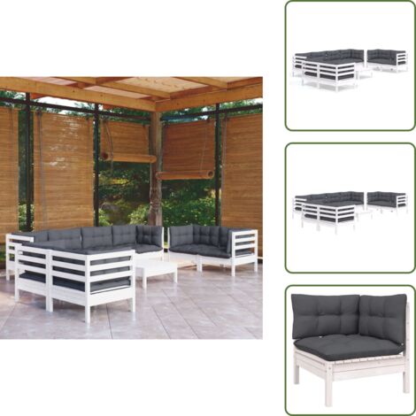 Cojines de madera - vidaXL Muebles de jardín 9 pzas con cojines madera maciza de pino - Muebles modulares