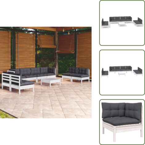 Cojines de madera - vidaXL Muebles de jardín 9 pzas con cojines madera maciza de pino - Muebles modulares