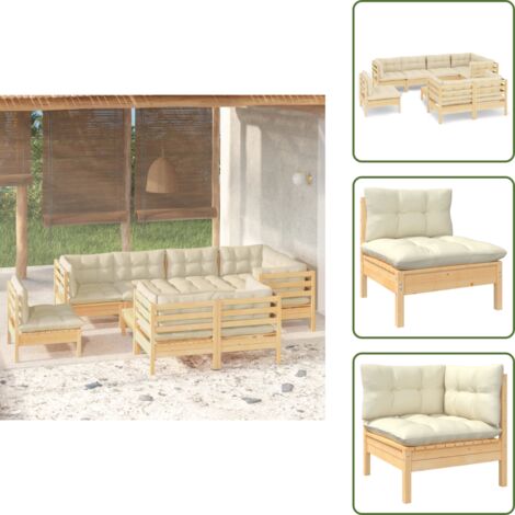 Cojines de madera - vidaXL Muebles de jardín 9 pzas y cojines madera maciza de pino crema - Muebles de jardín modulares