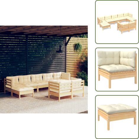 Cojines de madera - vidaXL Muebles de jardín 9 pzas y cojines madera maciza de pino crema - Muebles de jardín modulares