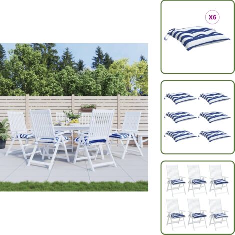 Cojines de oficina - vidaXL Cojines de silla 6 uds tela Oxford rayas azul blanco 50x50x7 cm - Cojines de tela oxford
