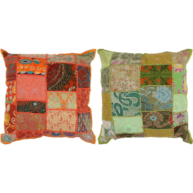 

vidaXL Cojines de pachwork hechos a mano 2 uds 45x45 cm naranja/verde - Multicolor