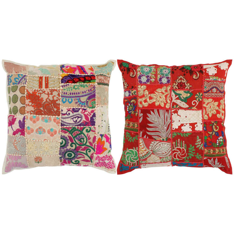 

vidaXL Cojines de pachwork hechos a mano 2 uds 45x45 cm rojo/beige - Multicolor