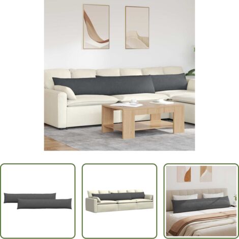 Cojines de pana -  Cojines de sofá 2 pcs Gris oscuro 200 x 40 cm Tela de pana