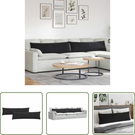 Cojines de pana -  Cojines de sofá 2 pcs Negro 145 x 40 cm Tela de pana