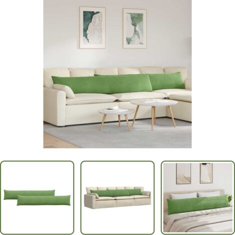 Cojines de pana -  Cojines de sofá 2 pcs Verde claro 200 x 40 cm Tela de pana