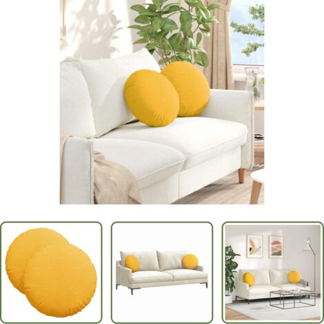 Cojines de pana -  Cojines para asiento 2 pcs Amarillo Claro Ø 40 cm Tela de pana