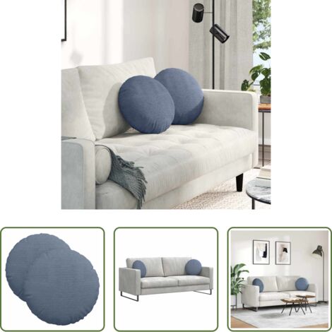 Cojines de pana -  Cojines para asiento 2 pcs Azul Ø 40 cm Tela de pana