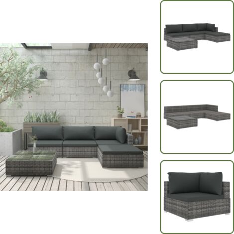 Cojines de ratán - vidaXL Set de muebles de jardín 5 pzas y cojines ratán sintético gris - Muebles exteriores