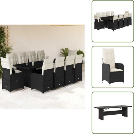 Cojines de respaldo - vidaXL Set de mesa y sillas de jardín y cojines 11 pzas ratán PE negro - Ratán sintético