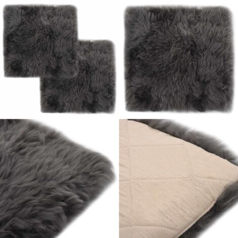 Cojines de silla 2 uds piel de oveja real gris claro 40x40 cm - Cojines de piel de oveja - Cojines de piel