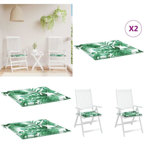Cojines de silla 2 uds tela estampado de hojas 50x50x4 cm - Cojines de jardín - Cojines de exterior