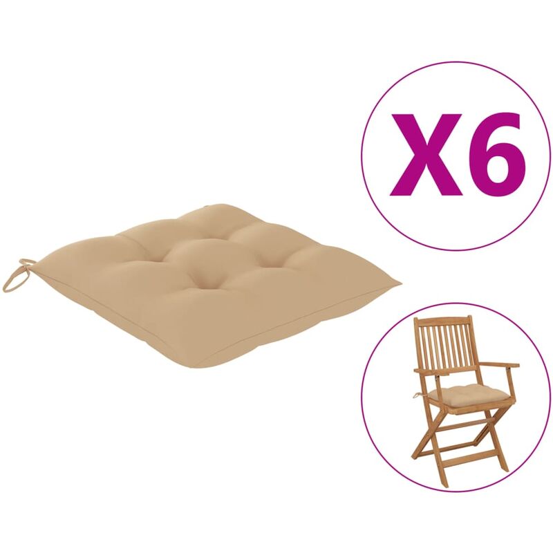 

Cojines de silla 6 unidades tela beige 40x40x7 cm
