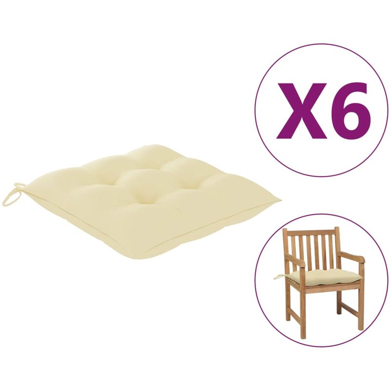 

Cojines de silla 6 unidades tela blanco crema 50x50x7 cm