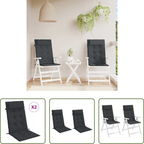 Cojines de silla -  Cojines de silla con respaldo alto 2 uds tela Oxford negro