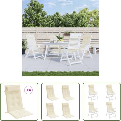 Cojines de silla -  Cojines de silla respaldo alto 4 uds tela Oxford color crema