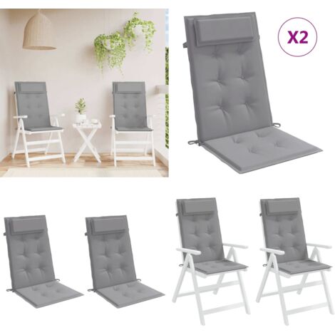 Cojines de silla con respaldo alto 2 uds tela Oxford gris - Cojines de silla - Cojines de jardín