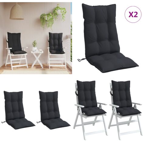 Cojines de silla con respaldo alto 2 uds tela Oxford negro - Cojín de jardín - Cojín de silla con respaldo alto