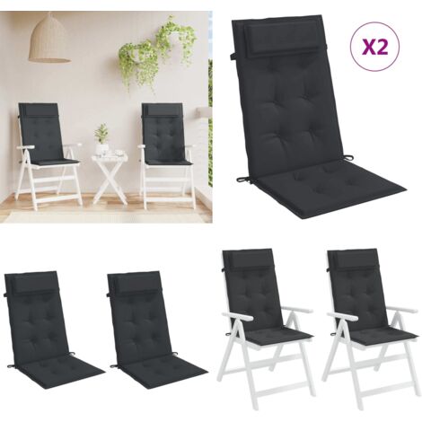 Cojines de silla con respaldo alto 2 uds tela Oxford negro - Cojines de silla - Cojines de jardín